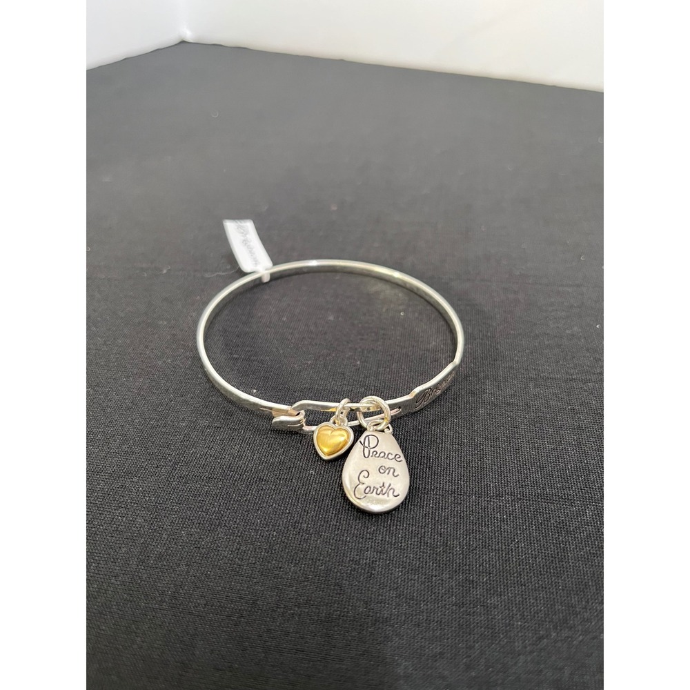 Brighton Peace on Earth Silver Gold Dove Heart Charm Bangle Bracelet D25354